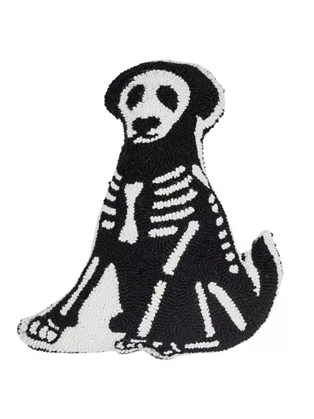 C&F Hooked Black & White Skeleton Dog Plush Throw pillow